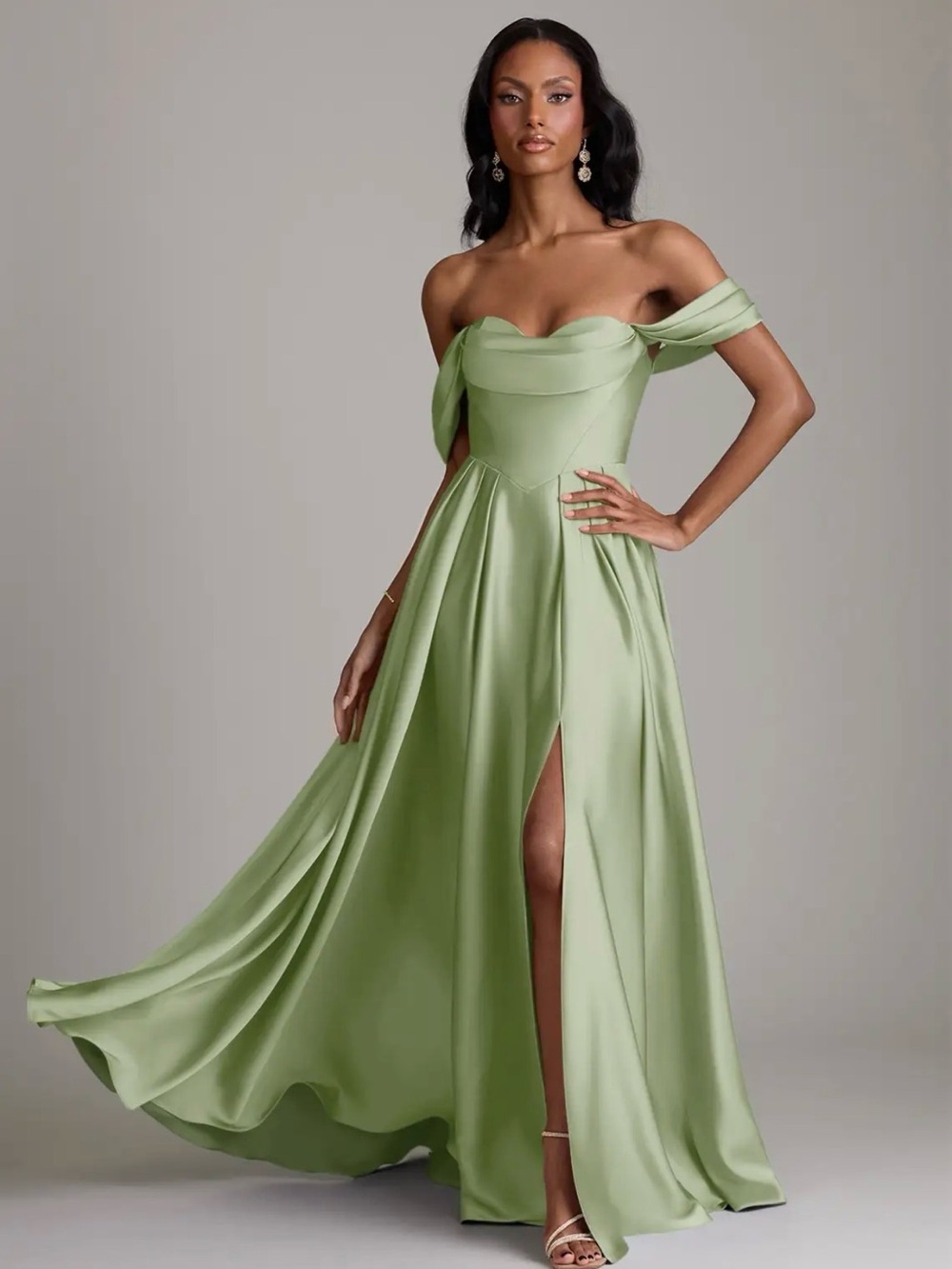 Azazie Sage Green One-Shoulder Evening Gown